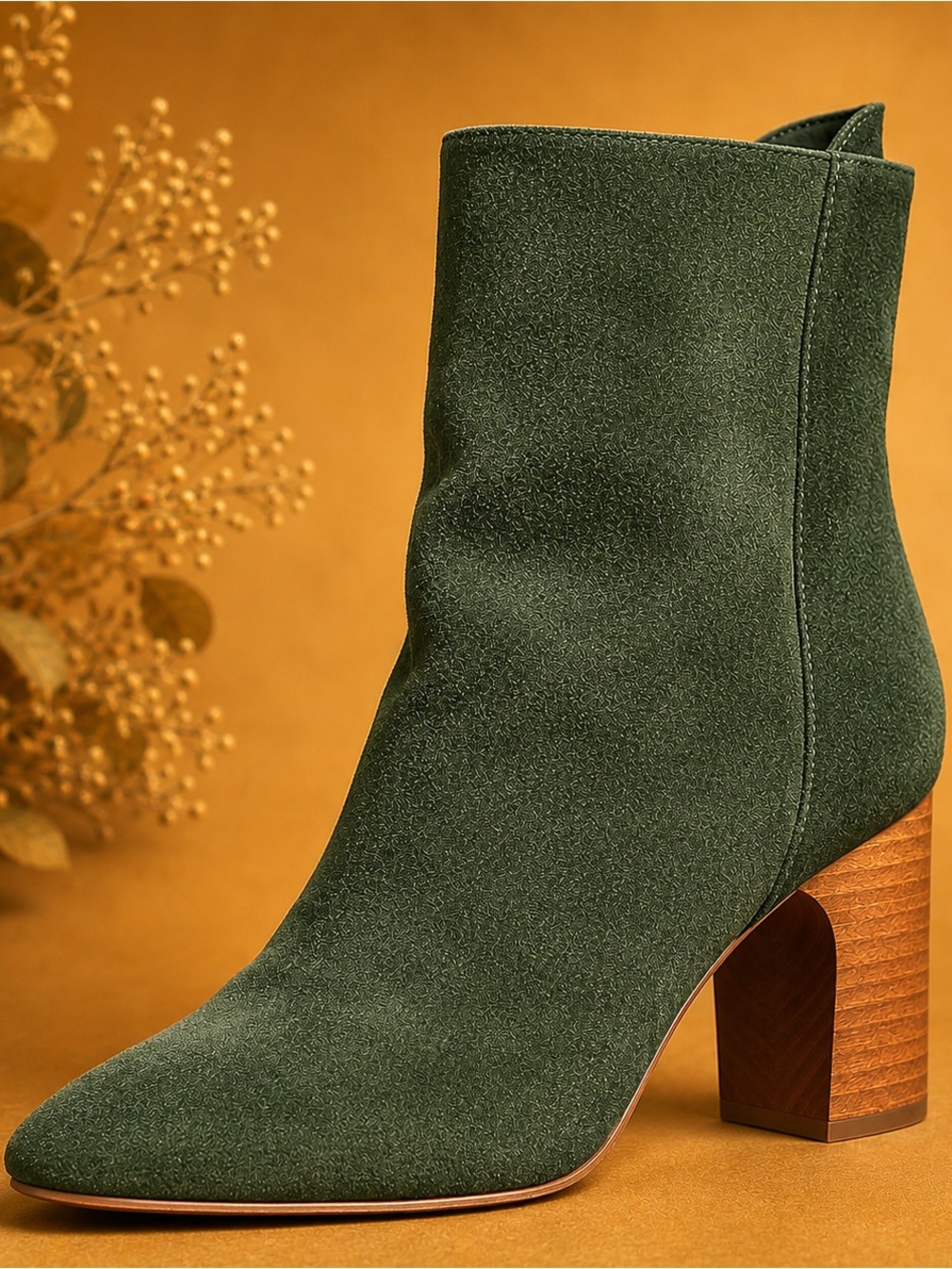 🍁🌻Chloe Dark forest Green Suede Block-Heel Ankle Boot🍁🍂